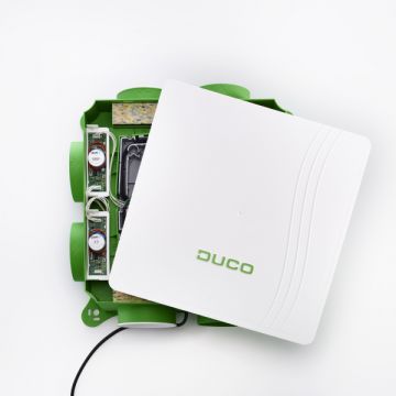 Vooraanzicht van de Duco DucoBox Focus ventilatiebox - Eurostekker
