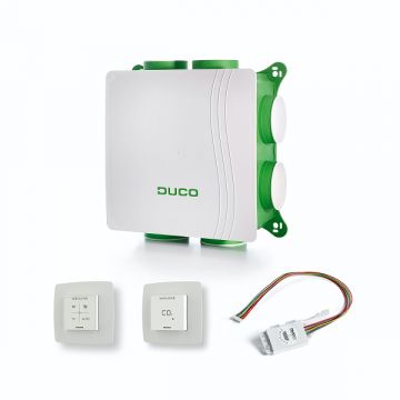 Vooraanzicht van de Duco DucoBox Silent alles-in-1 ventilatiebox - CO2- en vochtsensor - Eurostekker