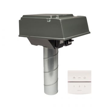 Voor/zijaanzicht van de Orcon MPV-10WR pijpdakventilator - RF-bediening - Eurostekker