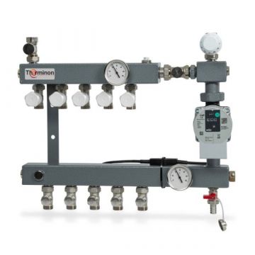 Therminon 14 groeps stalen vloerverwarmingsverdeler LTV Compact dubbel afsluitbaar + A-label pomp