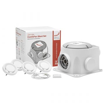 Totaalpakket van de Zehnder ComfoFan Silent alles-in-1 ventilatiebox - Vochtsensor - Euro en Perilex