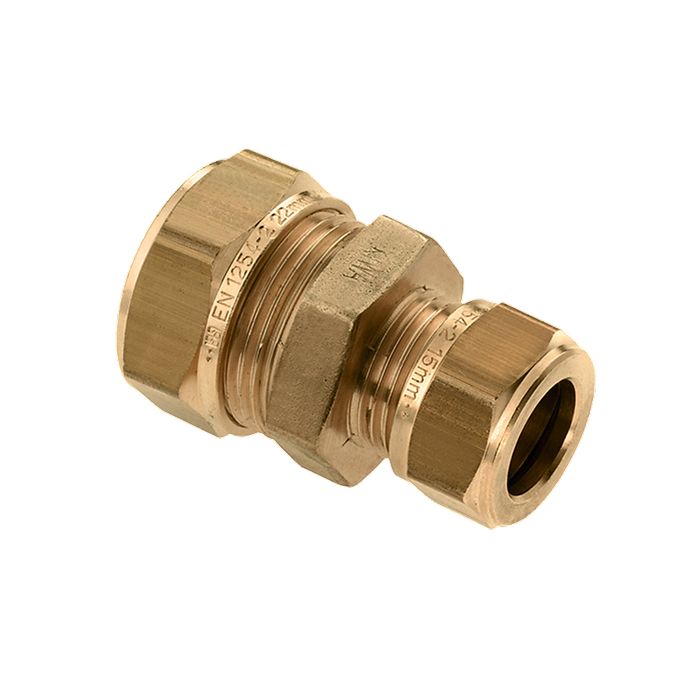 Bonfix knel rechte verloopkoppeling messing - 22 x 15mm