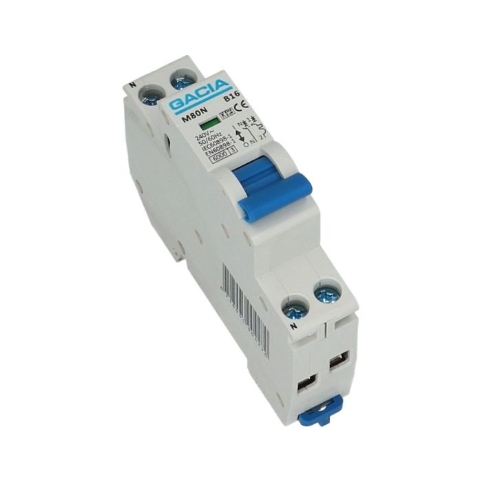 Gacia installatieautomaat 1 polig + nul 16A B 6kA