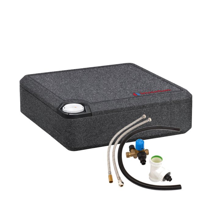 Vooraanzicht van de Inventum Modesto Hotfill Q10 plintboiler - 10 liter - met aansluitset