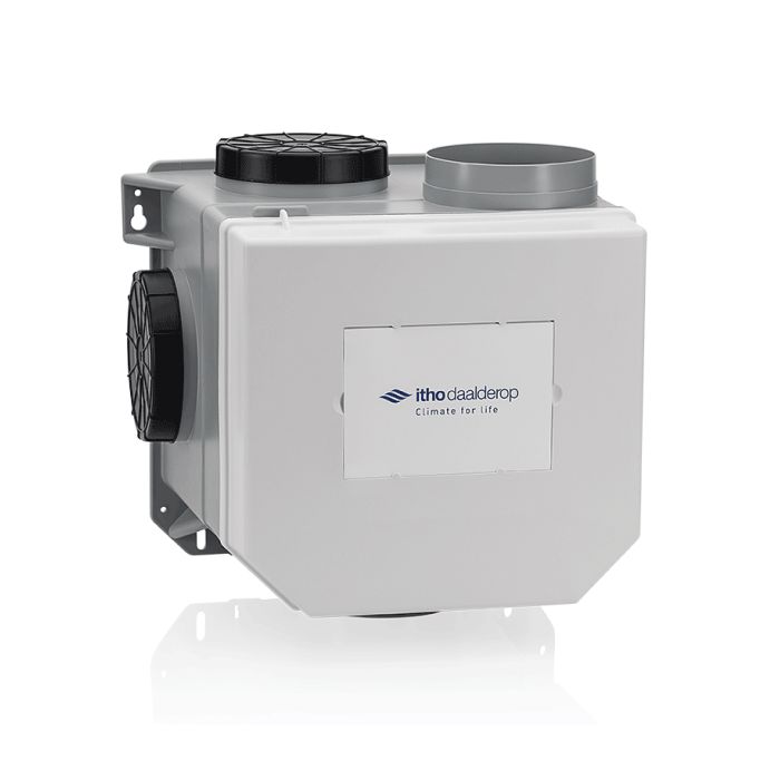Vooraanzicht van de Itho Daalderop ventilatiebox CVE-S ECO SE - Vochtsensor - Eurostekker
