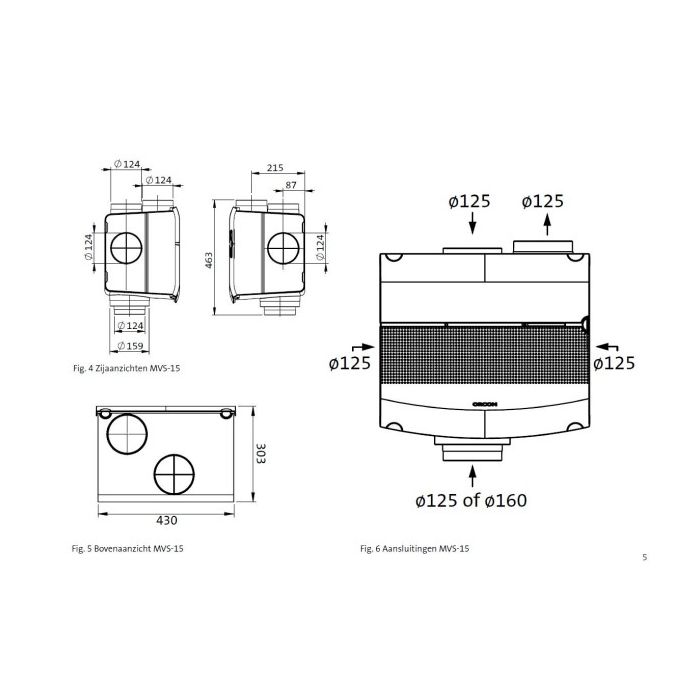 Orcon MVS-15RHB alles-in-1 ventilatiebox - Vochtsensor en RFT - 4 Ventielen - Eurostekker