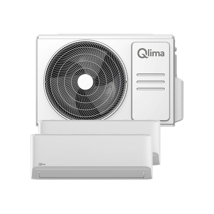 Vooraanzicht van de Qlima SCM 52 Duo-split inclusief voorgevulde leidingen
