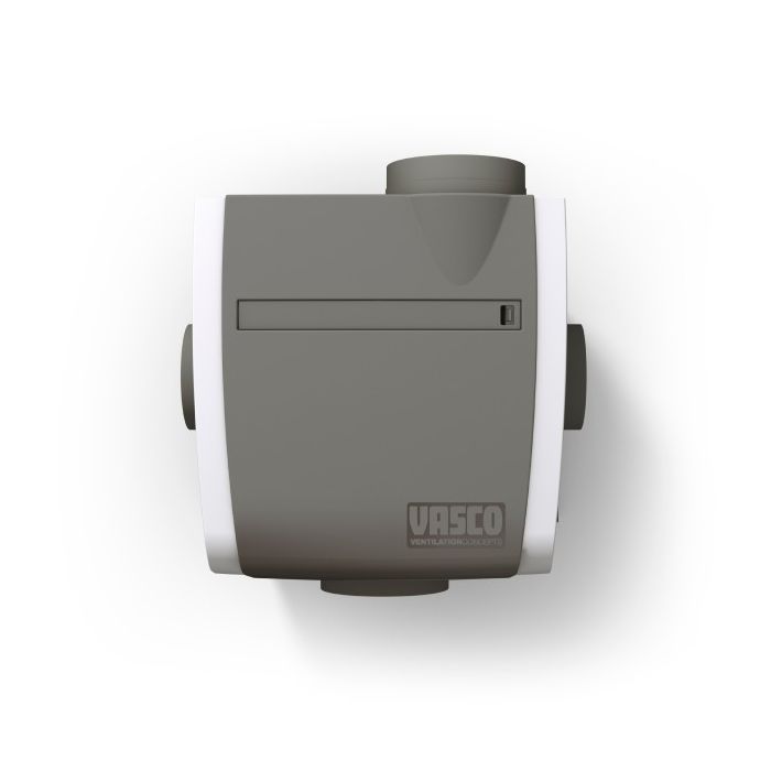 Vooraanzicht van de Vasco C400RF ventilatiebox - Afstandsbediening - Eurostekker
