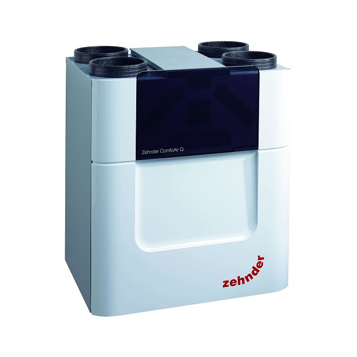Vooraanzicht van de Zehnder WTW ComfoAir Q450 L/R - Enthalpiewisselaar - Randaarde