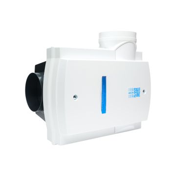 Voor/zijaanzicht van de Orcon Compact-10RHP ventilatiebox - Perilex