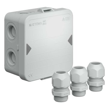 Attema kabeldoos met deksel IP65 inclusief 3 wartels