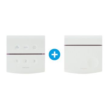 Vooraanzicht van de Orcon 15RF CO2 ruimtesensor en afstandsbediening