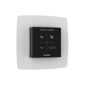 Vooraanzicht van de Duco vocht ruimtesensor met bediening RF/Wired - zwart