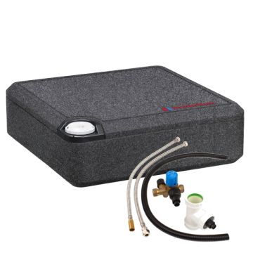 Vooraanzicht van de Inventum Modesto Hotfill Q10 plintboiler - 10 liter - met aansluitset