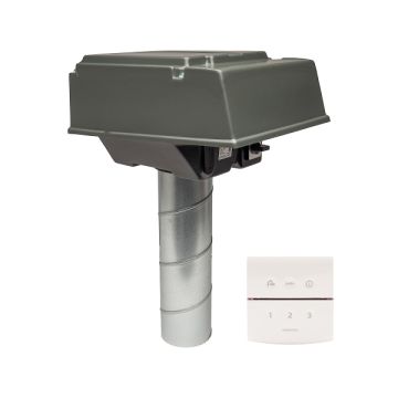 Voor/zijaanzicht van de Orcon MPV-10WR pijpdakventilator - RF-bediening - Eurostekker