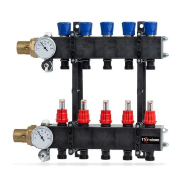 Therminon 6 groeps composiet vloerverwarmingsverdeler zonder pomp met debietmeters