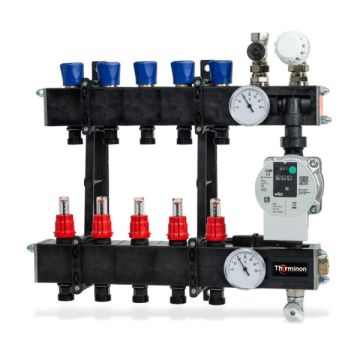 Therminon 4 groeps composiet vloerverwarmingsverdeler LTV met flowmeters en inregelventielen + A-lab