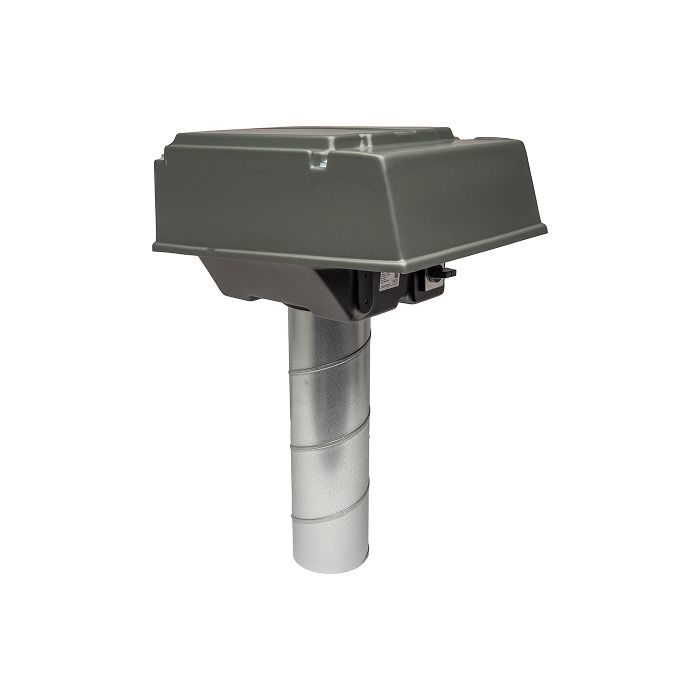 Voor/zijaanzicht van de Orcon MPV-10W pijpdakventilator