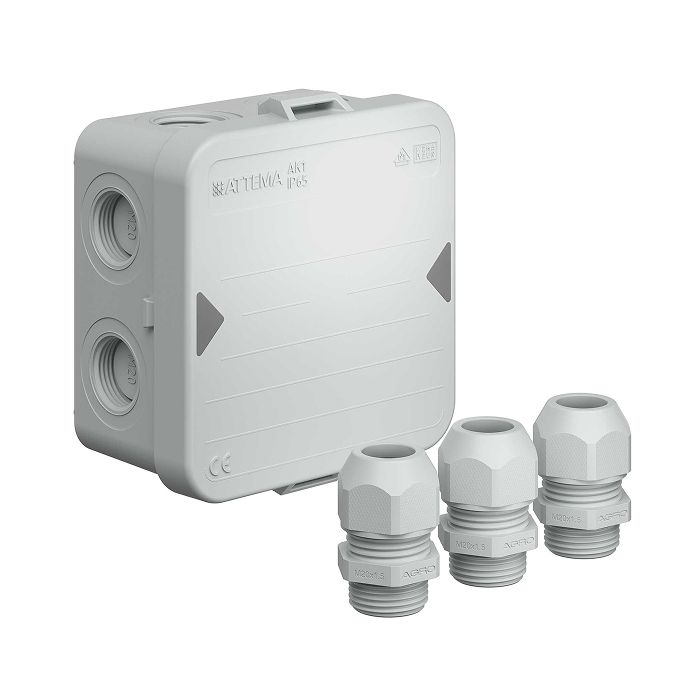 Attema kabeldoos met deksel IP65 inclusief 3 wartels