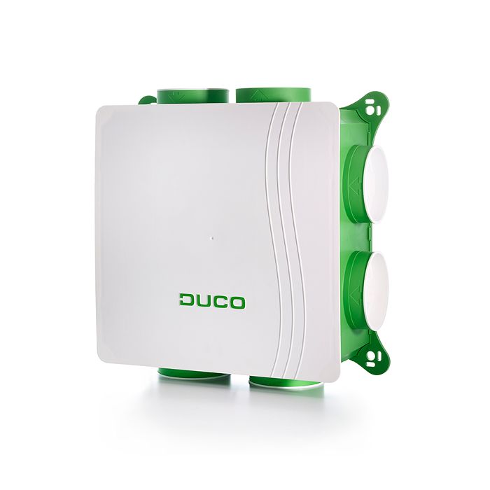 Vooraanzicht van de Duco DucoBox Silent Connect ventilatiebox - Eurostekker
