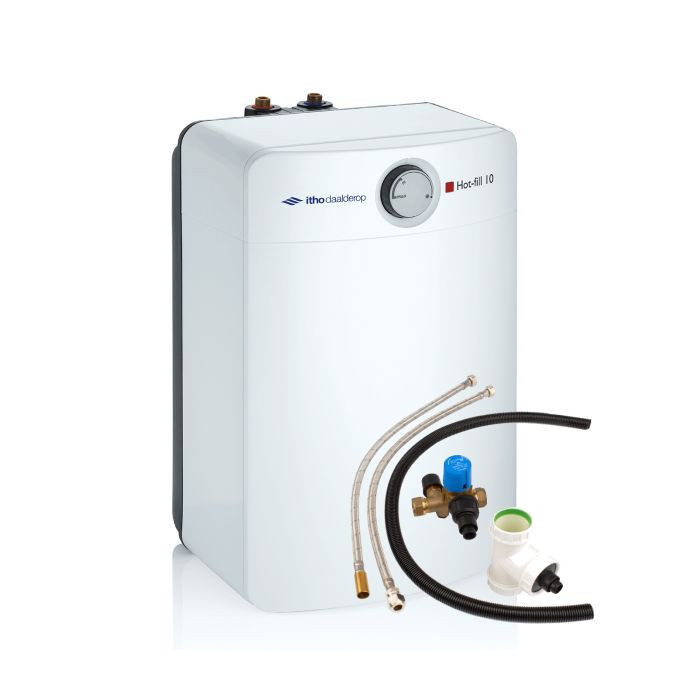 Vooraanzicht van de Itho Daalderop Close-in Hotfill keukenboiler - 10 liter - met aansluitset