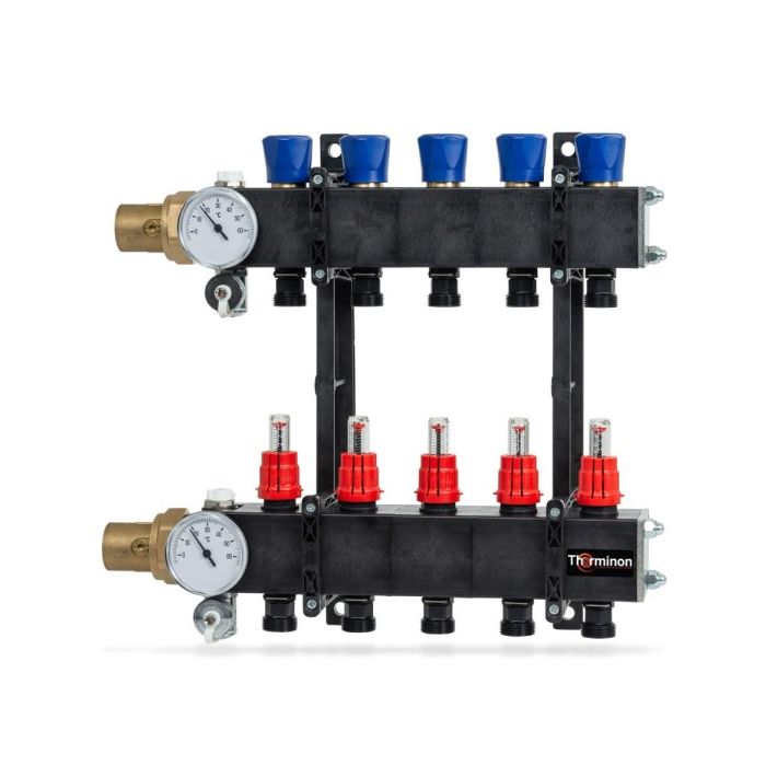 Therminon 8 groeps composiet vloerverwarmingsverdeler zonder pomp met debietmeters