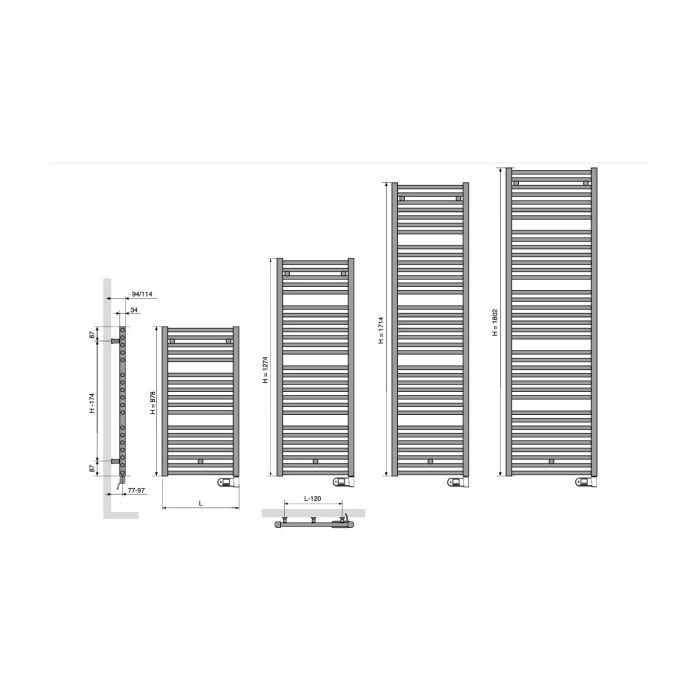 Vasco Bathline BB-EL badkamerradiator - 500W - H878 L500