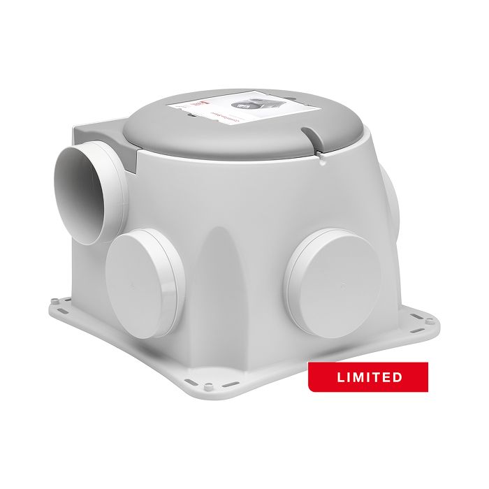 Vooraanzicht van de Zehnder ComfoFan Silent Limited ventilatiebox - Eurostekker